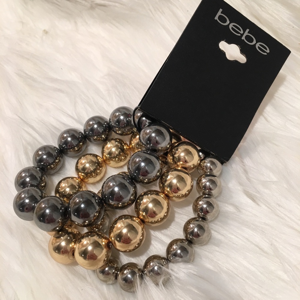BEBE 3 pc bracelet gold silver pewter ball pearl - Picture 5 of 5